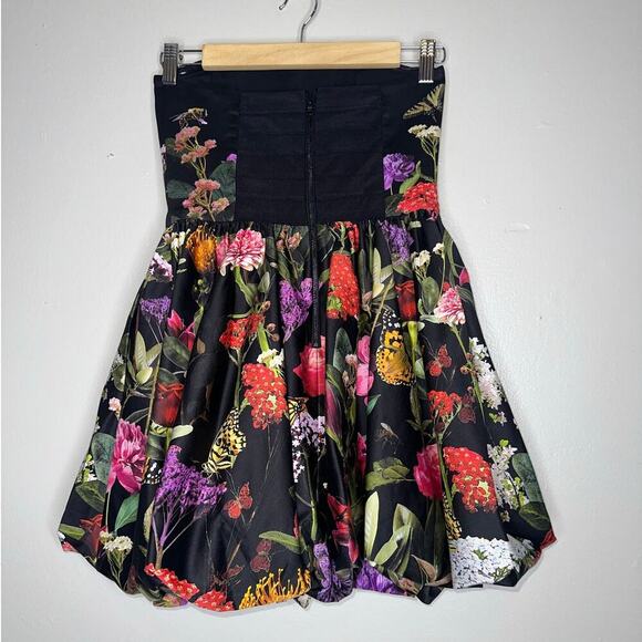 Alice + Olivia NWT Asha Bubble Hem Floral Strapless Mini Dress Black Size 0 - Picture 8 of 9